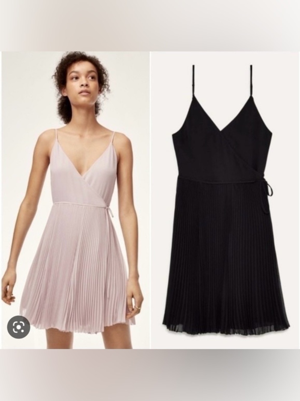 Aritzia Pleated Wrap Slip Dress in black